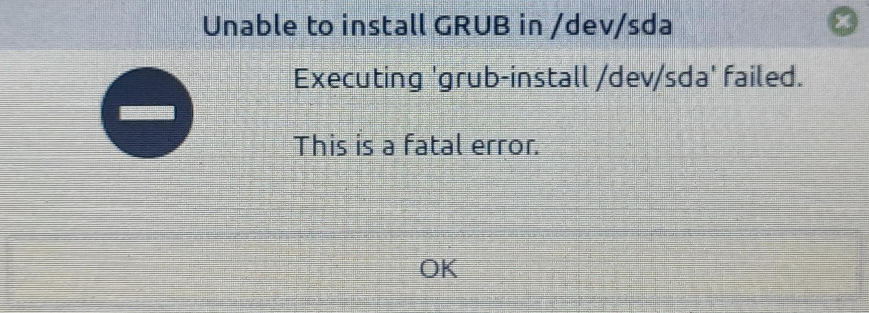 Unable to install GRUB in /dev/sda