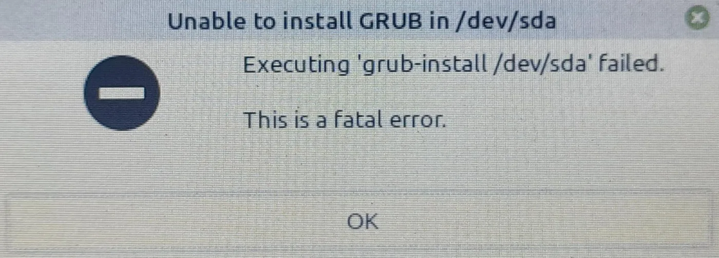 Unable to install GRUB in /dev/sda